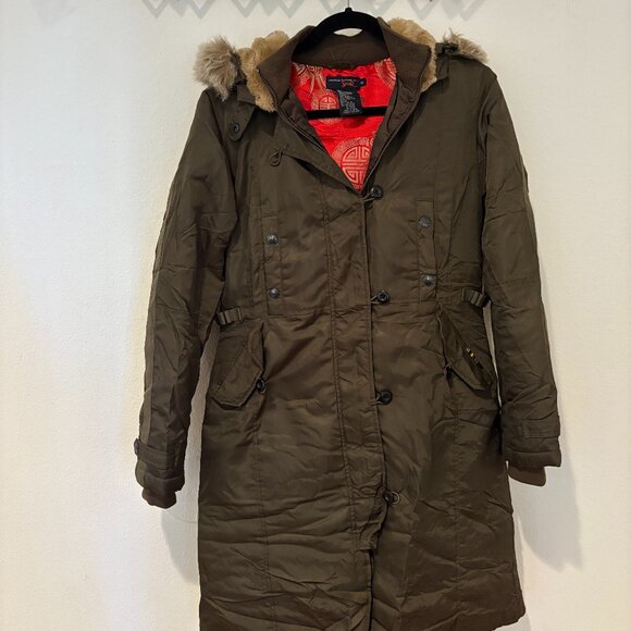 TRIPLE FIVE SOUL | Army Green Mid-Length Parka | Down Fill | Faux Fur Hood | M - Picture 1 of 16